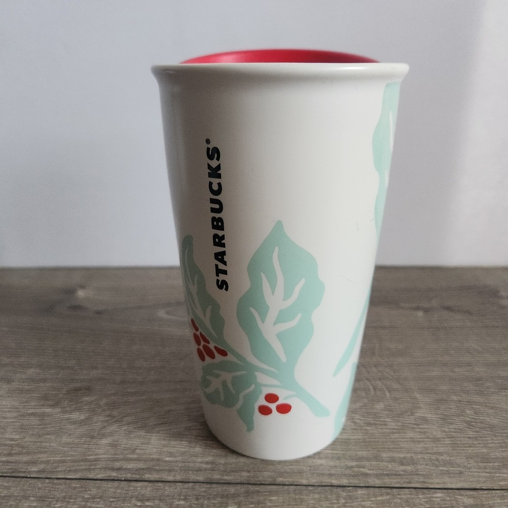 2018 Starbucks Holiday Mint Holly Berry Ceramic Tumbler 12 oz Travel Mug Cup